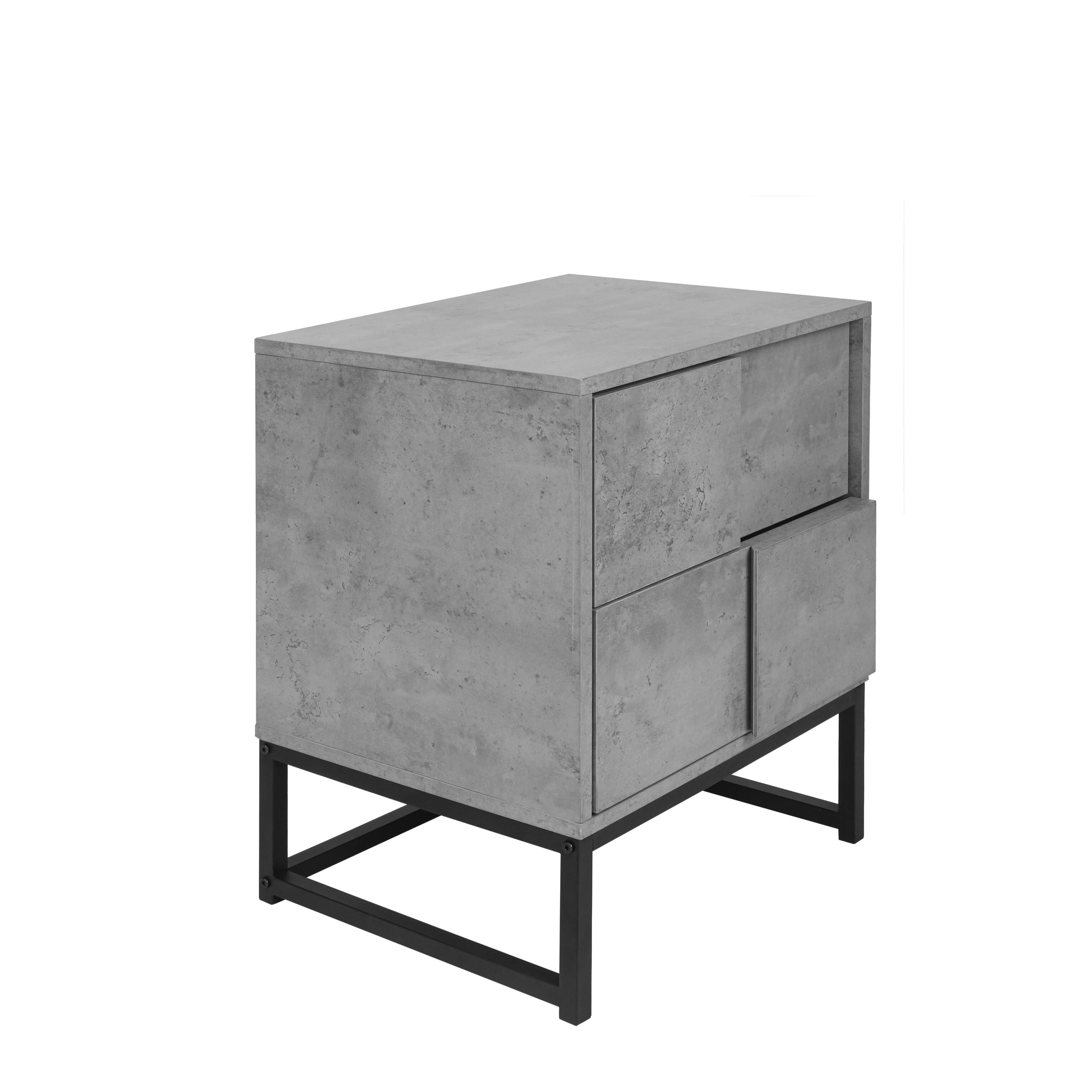 Cement Grey Cement Pattern Nightstand End Table, 2Drawer Geometric