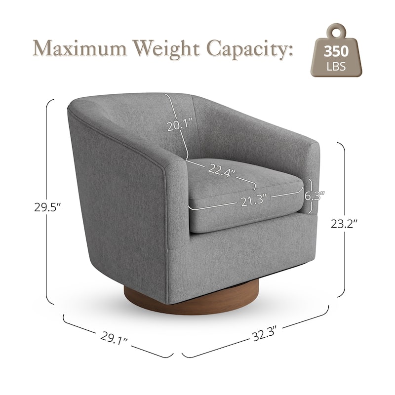 Modern Upholstered Swivel Barrel Accent Chair with Solid Wood Base, Arm Chair for Living Room