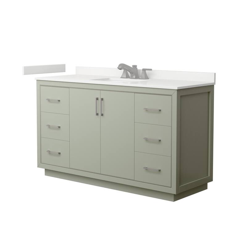 Wyndham Collection WCF111160S-QTZ-US3MXX Icon 60" Free Standing Single - Light Green / White Quartz Top / Brushed Nickel