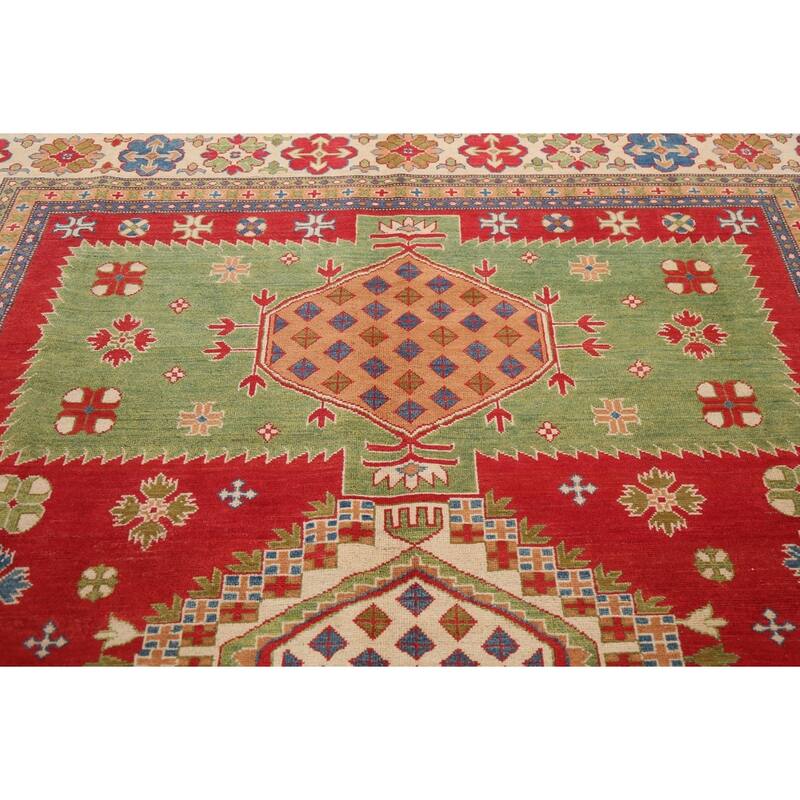 Vegetable Dye Kazak Oriental Geometric Area Rug Wool Handmade Carpet - 8'0" x 9'8"