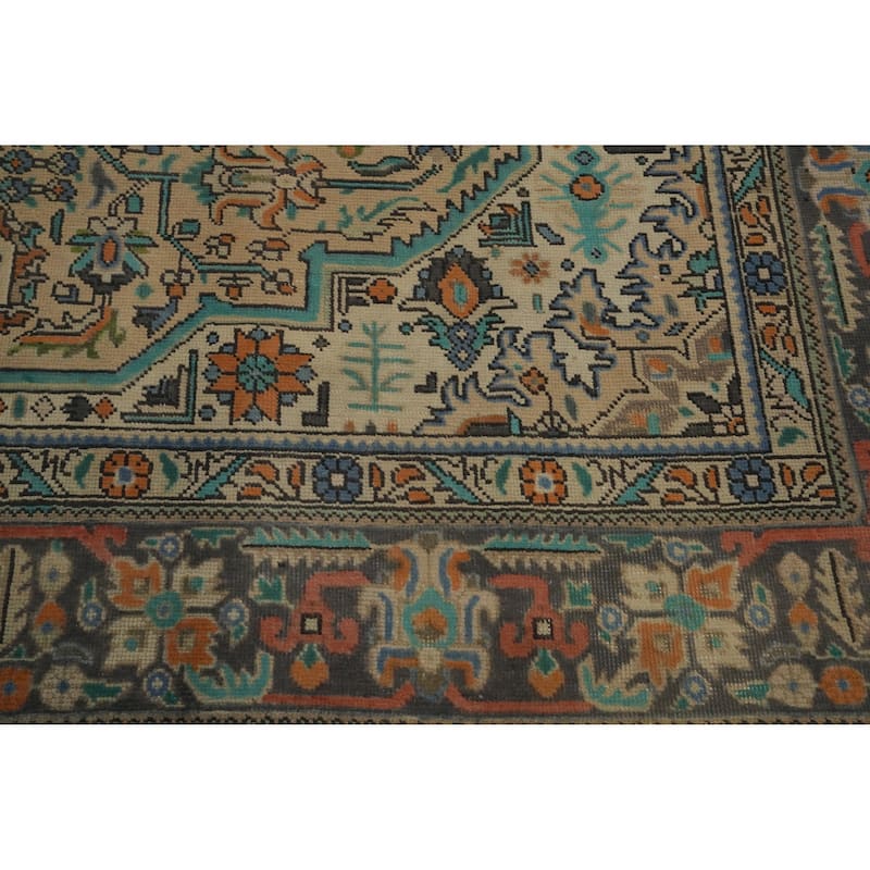 Hand Knotted Oriental 100% Wool Carpet Traditional Floral Beige & Ivories Tabriz Area Rug - 11' 1'' X 8' 0''