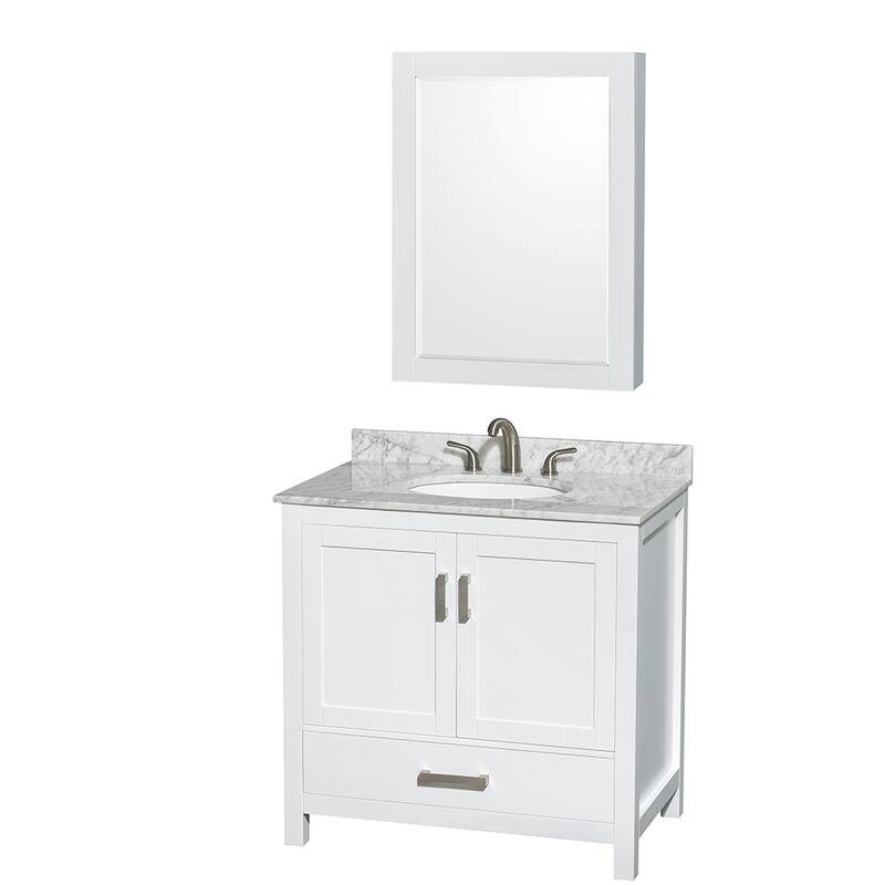 Wyndham Collection Sheffield Single Vanity Set, Medicine Cabinet - 36-Inch Single - White, White Carrara Marble Top, Chrome Trim