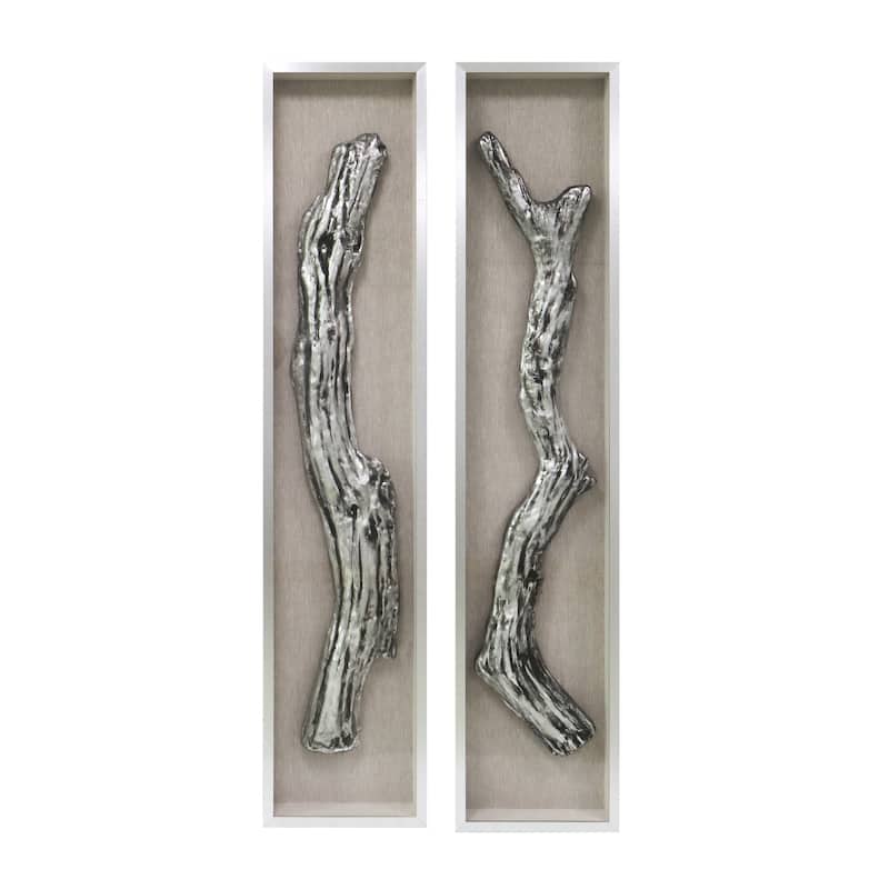 Glass Wall Sculpture Branch-Inspried 3D Relief (Set of 2) - 70" Ivory - 15" x 3" x 70"