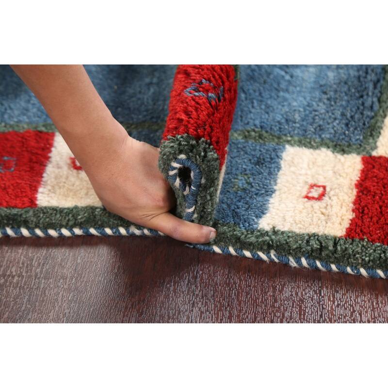 Hand Knotted Oriental 100% Wool Carpet Modern Bordered Navy Blue & Blues Gabbeh Area Rug - 5' 0'' X 3' 11''