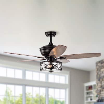 52-in Farmhouse Black 2-Light 5-Blade Glass Shade Ceiling Fan with Remote