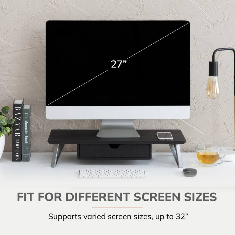 Jani Wood Monitor Stand Riser Desk - Ergonomic Design Stand, Desktop Organizer Table for Home, Office Workspace, Gaming Desk
