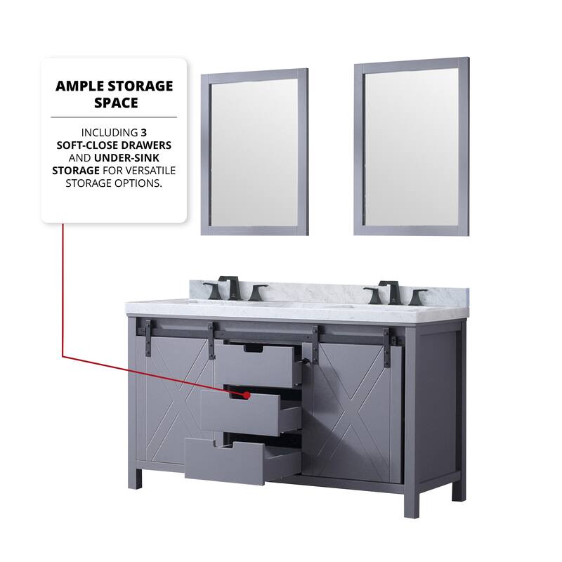 Marsyas 60 in W x 22 in D Ash Grey Double Bath Vanity, White Quartz Countertop, Faucet Set and 24 in Mirrors
