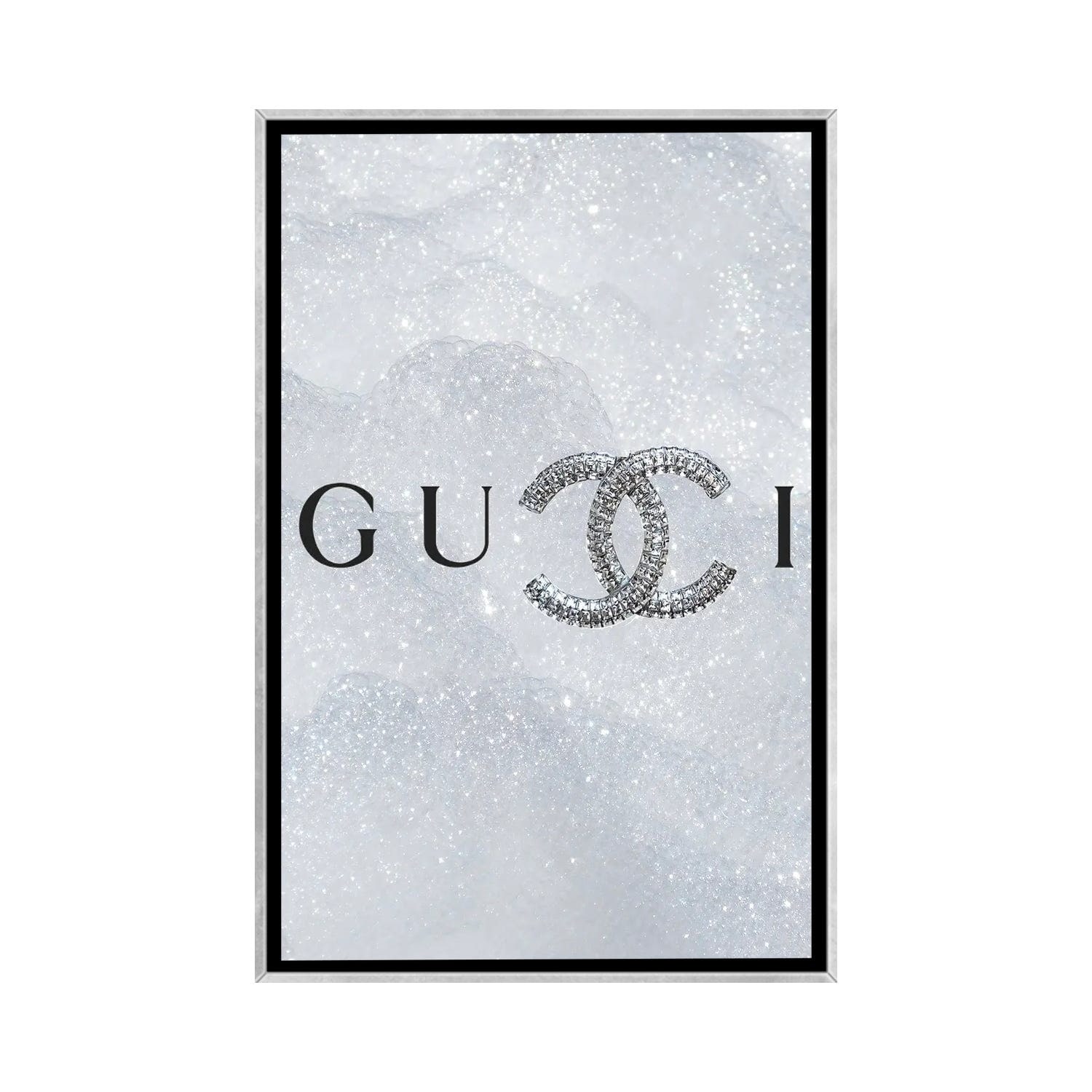 Framed Canvas Art (White Floating Frame) - Gucci Chanel Logo by Julie Schreiber ( Fashion > Fashion Brands > Gucci art) - 26x18 in