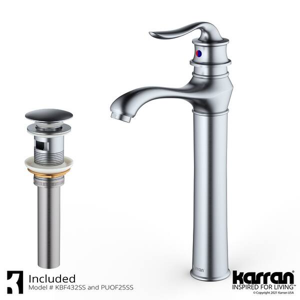 slide 2 of 24, Karran Dartford Single Hole Single Handle Vessel Bathroom Faucet with Matching Pop-up Drain Stainless Steel