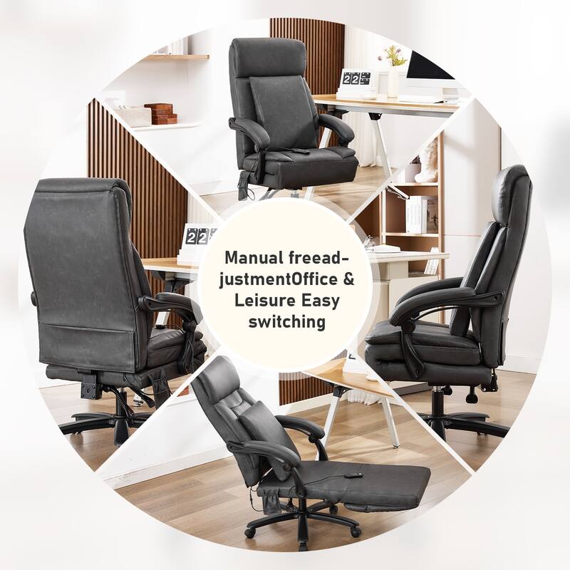 500Lbs Massage Reclining Executive Office Chair, Faux Leather High Back Ergonomic Office Chair With Footrest