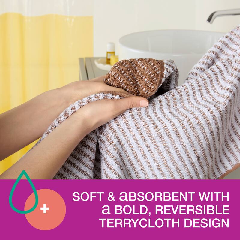 TOWN & COUNTRY PLAY 4-Piece Striped Reversible Terry Brights Washcloth Set, 13x13-Inch, 100% BCI Cotton - 13"x13"