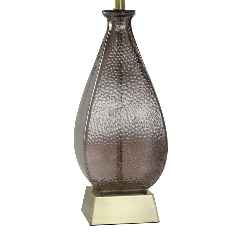 Dimpled Table Lamp - Colored Glass with Aged Brass Accents - White Shade