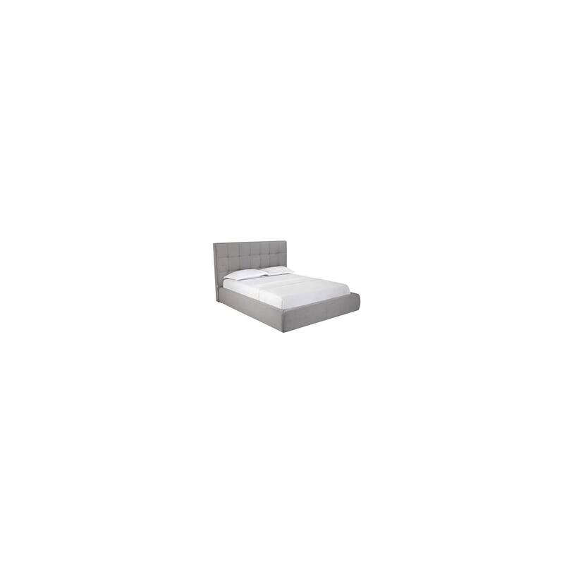 King Size Bed, Fully Upholstered Grey Fabric, Padded Square Headboard, Modern Bedroom Furniture