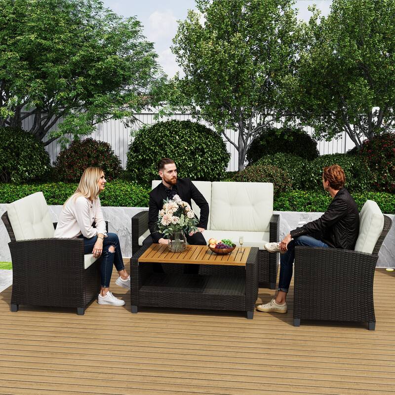 4-Piece Patio Furniture Set with 2-Tier Coffee Table, Perfect for Porch Balcony Backyard Deck