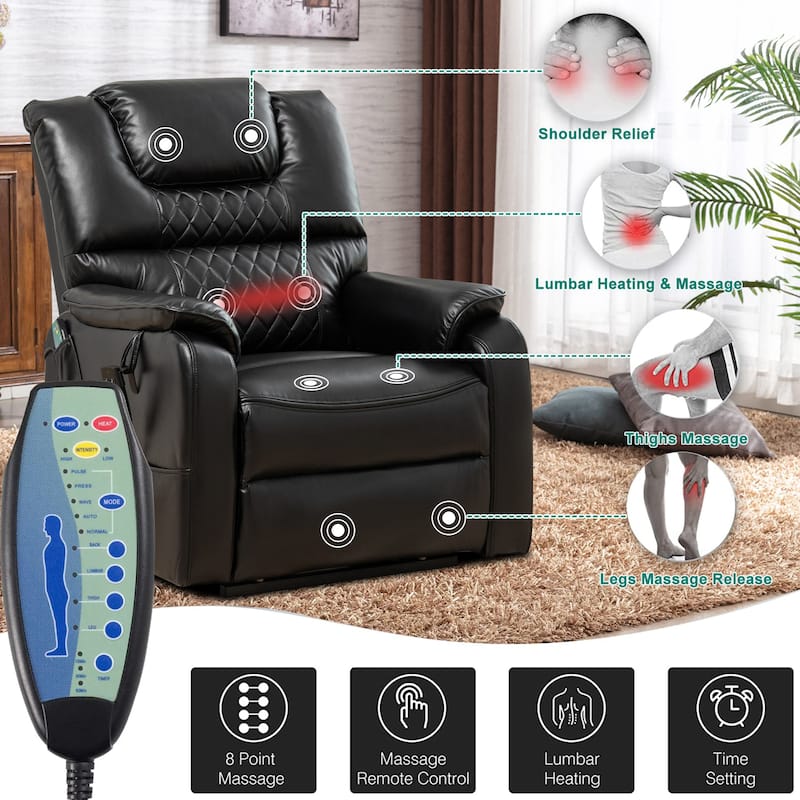 35.5"W Dual Electric Power Lift Recliner,Massage&Heat,180 degrees