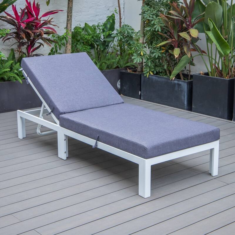 Chelsea Polyester Chaise Lounge Chair with Adjustable Headrest, Aluminum Frame, Machine Washable Cushions for Outdoor & Indoor