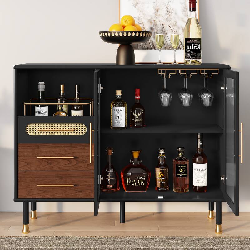Accent Cabinet with Adjustable Shelves & Wine Rack Modern Bar Cabinet