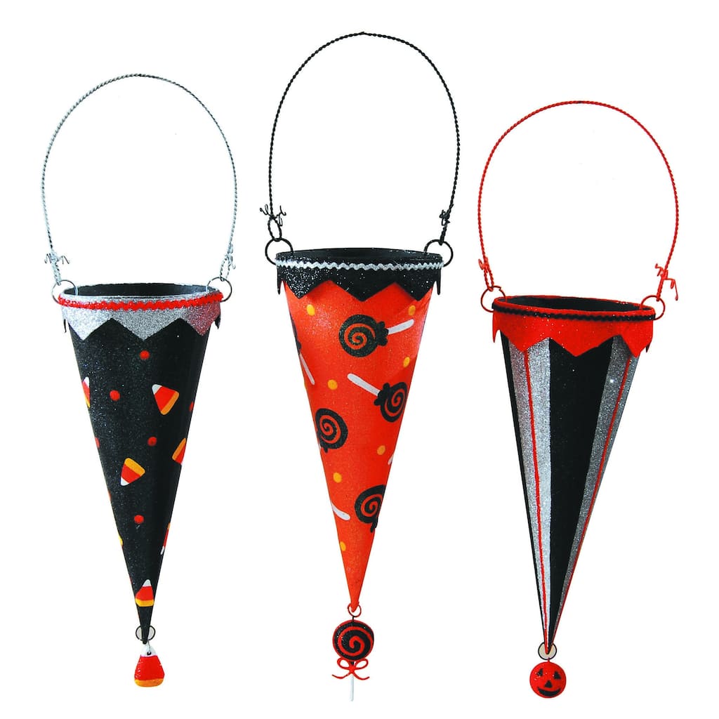Trick Or Treat Cone Basket,A/3 - Black - Set of 3