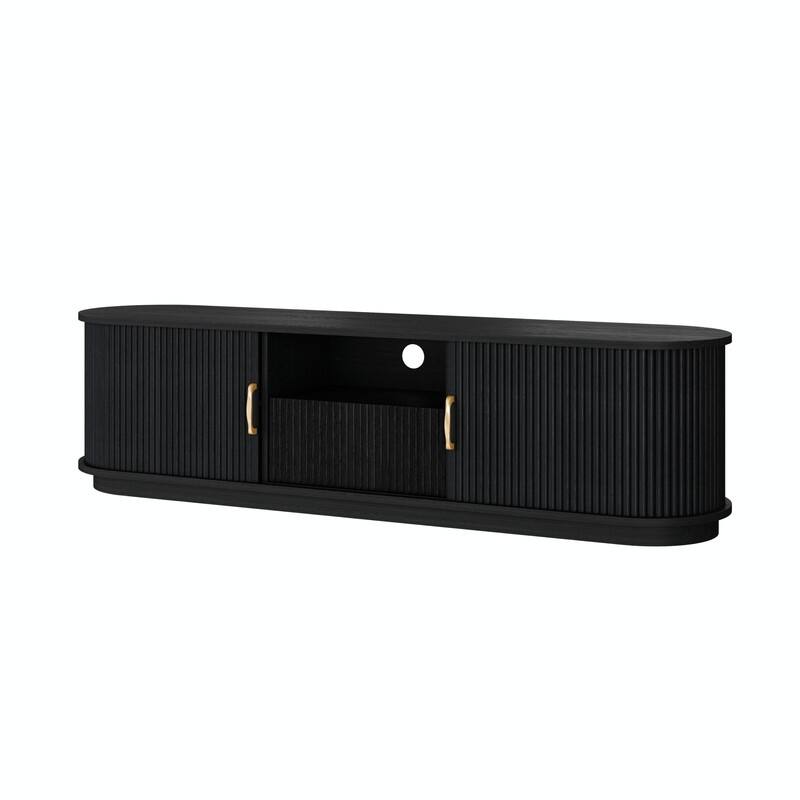 Vintage Rustic TV Stand for TVs up to 75", Sliding Slatted Wood Doors