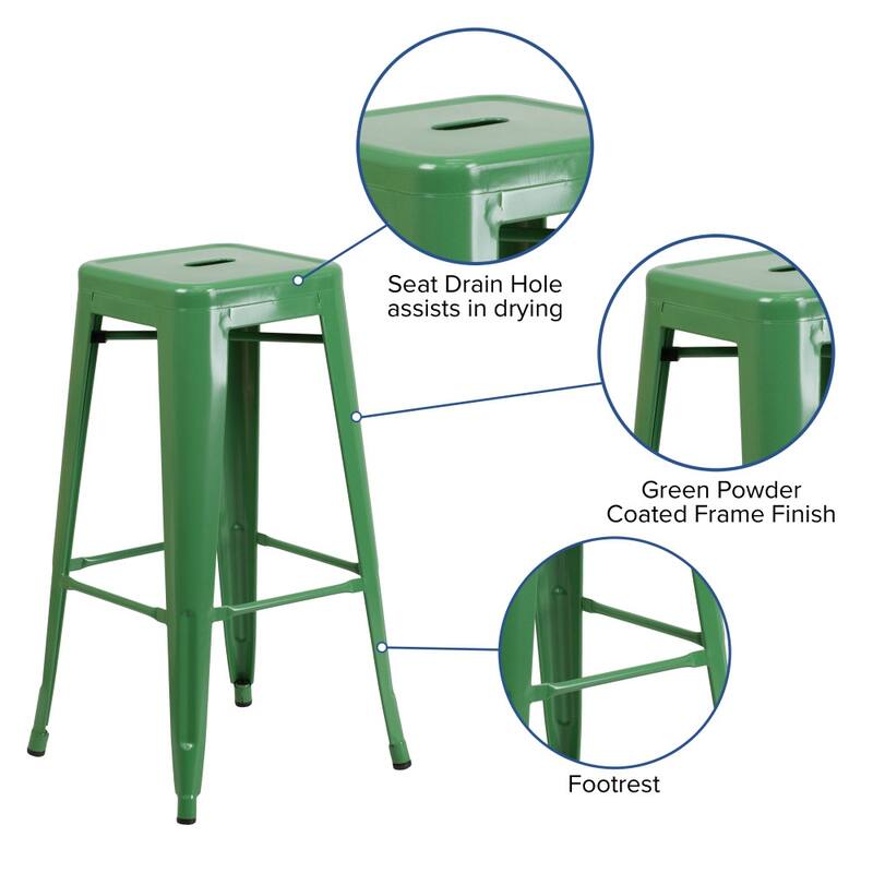 4 Pack 30" High Backless Metal Indoor-Outdoor Barstool with Square Seat