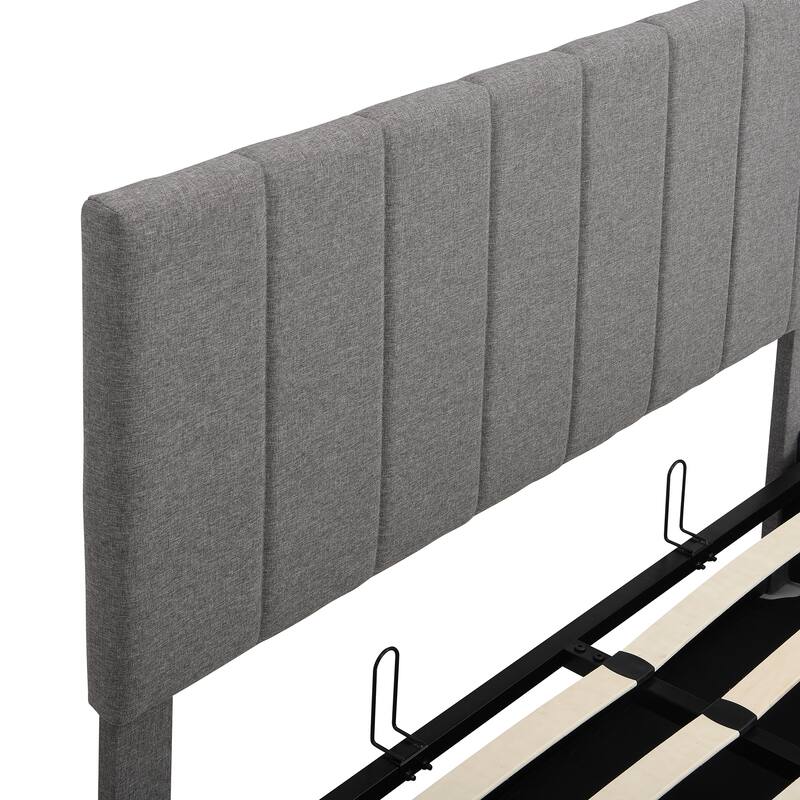 Upholstered Platform Bed with Gas Lift up Storage & Tufted Headboard