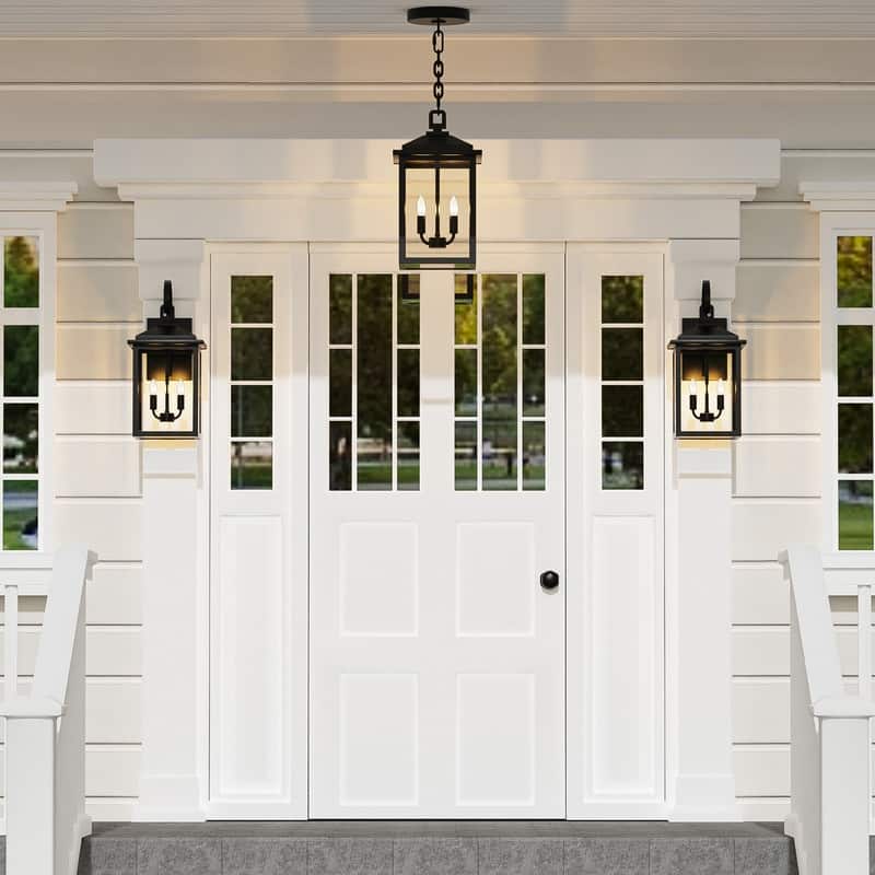 KAWOTI 2-Light 16.25" Black Outdoor Pendant Light - W8.25" x D8.25" x H16.25"