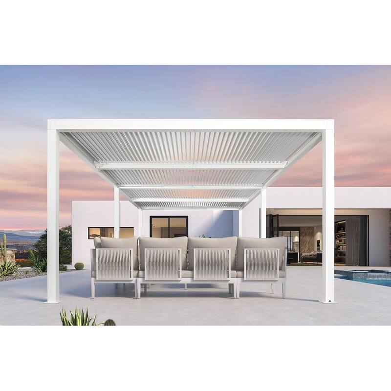 PURPLE LEAF Louvered Pergola Outdoor Aluminum Pergola with Adjustable Roof for Patio Hardtop Gazebo