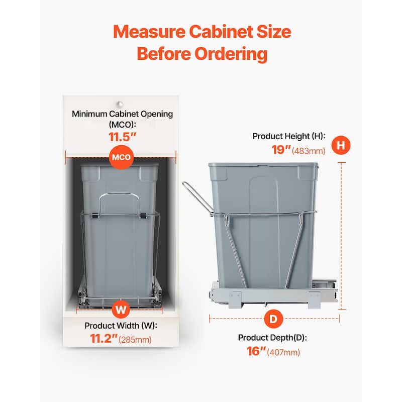 Pullout Trash Bin Soft Close Under Cabinet Waste Container with Door Kit