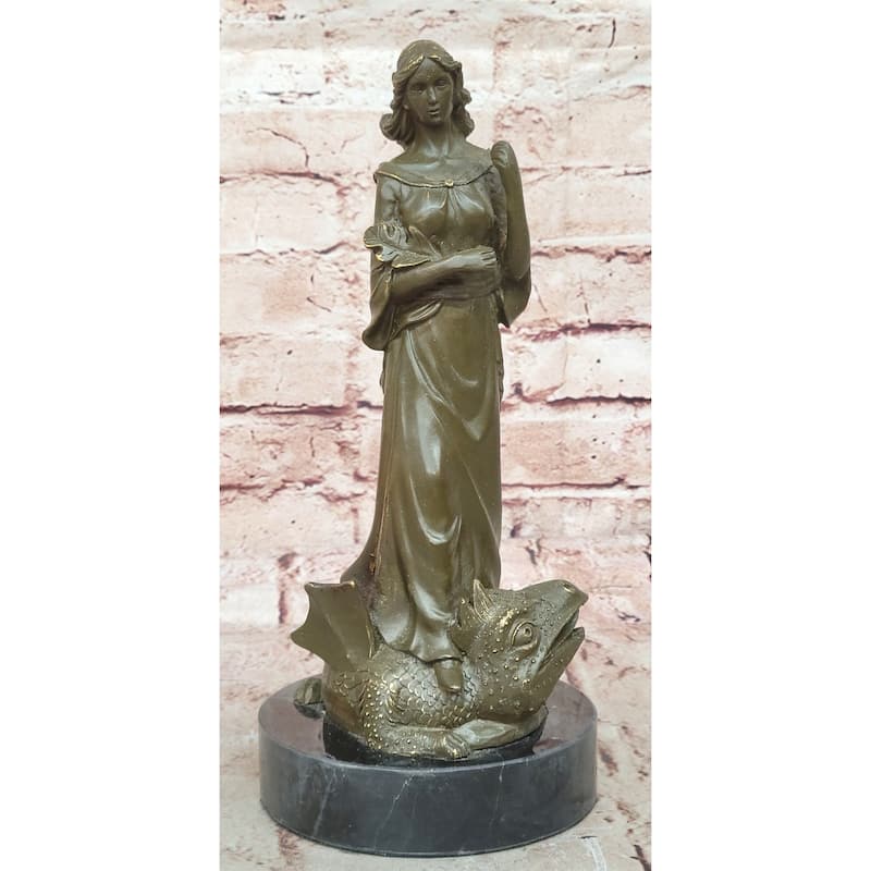 Saint Margaret Of Antioch Bronze Statue – Christian Woman With Dragon Figurine