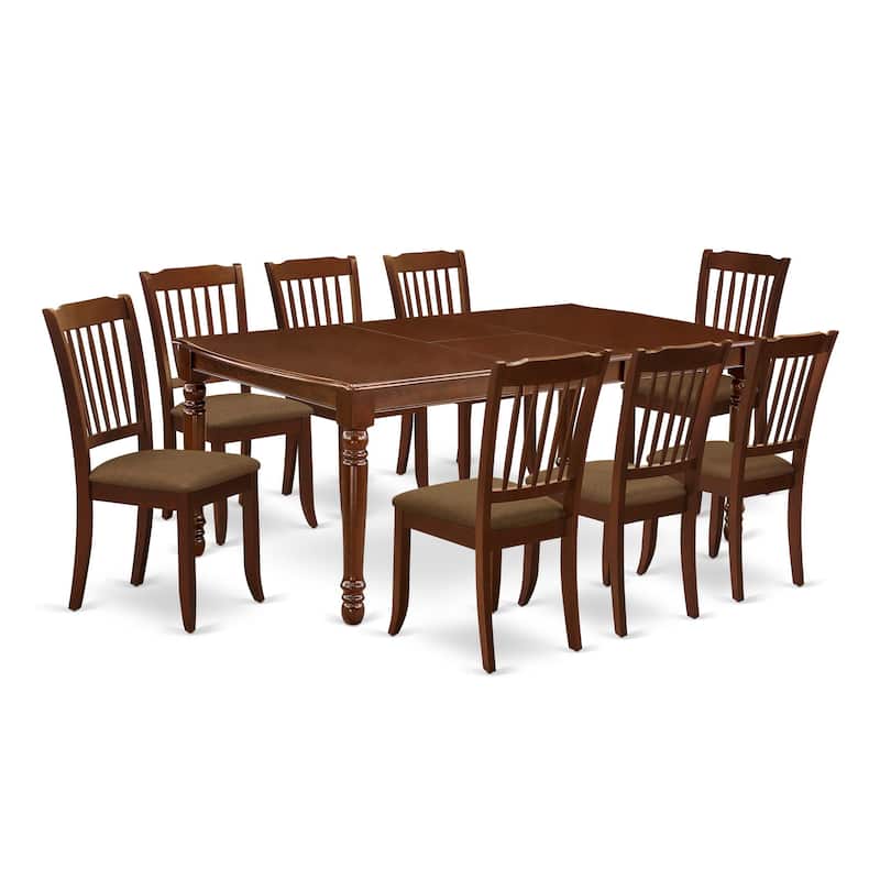 East West Furniture Dining Table Set Consist of a Dining Room Table and Linen Fabric Chairs, Mahogany (Pieces Options)