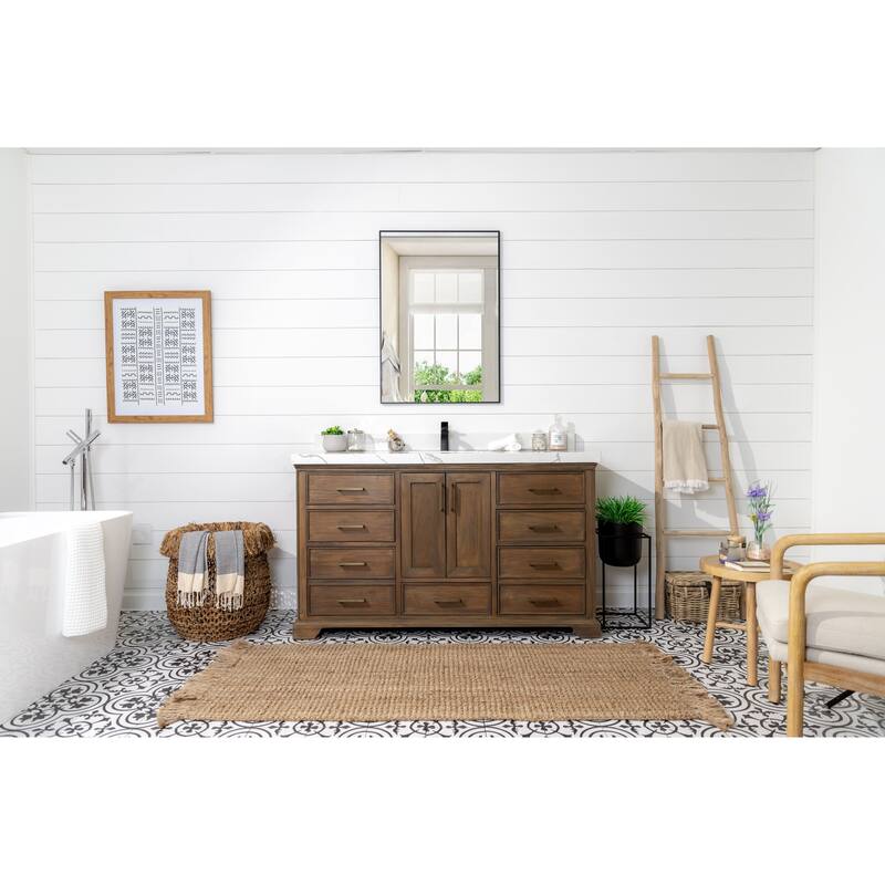 Willow Collections 60 in. W x 22 in. D Charlotte Teak Single Sink Bathroom Solid Teak Vanity with Countertop