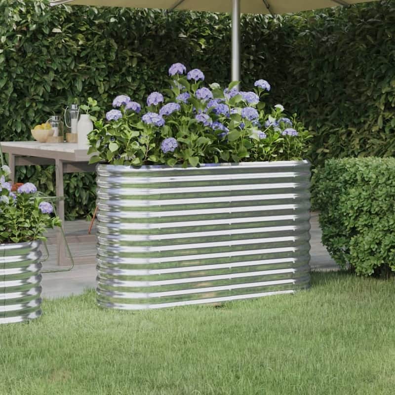vidaXL Garden Raised Bed Patio Outdoor Raised Planter Box Powder-coated Steel - 44.9"x15.7"x26.8" - Silver
