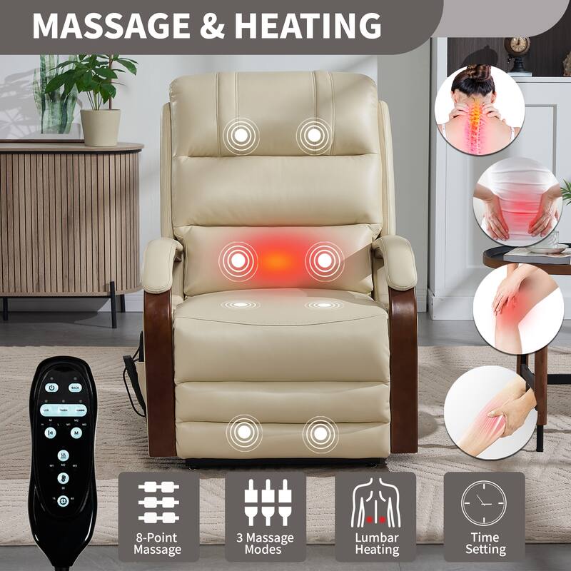 Roomfitters Dual Motor Power Lift Recliner, Infinite Position Massage Chair with Solid Wood Armrests, Chenille