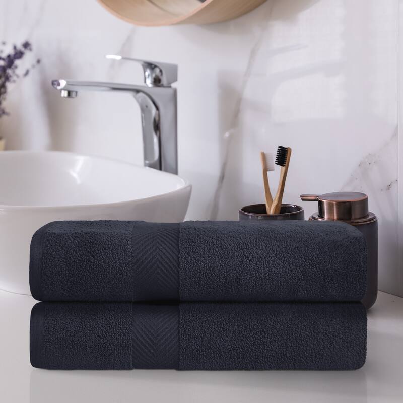 Superior Absorbent Zero Twist Cotton Bath Towel (Set of 2) - Black