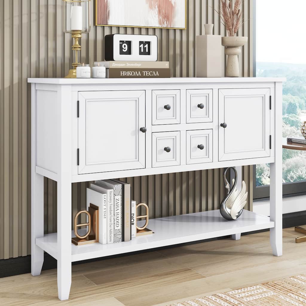 Console Table with Four Small Drawers and Bottom Shelf
