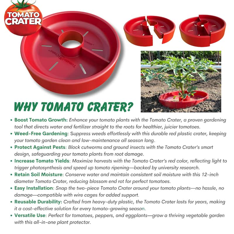 Tomato Crater Gardening Tool for Healthier Tomatoes, 12” Red