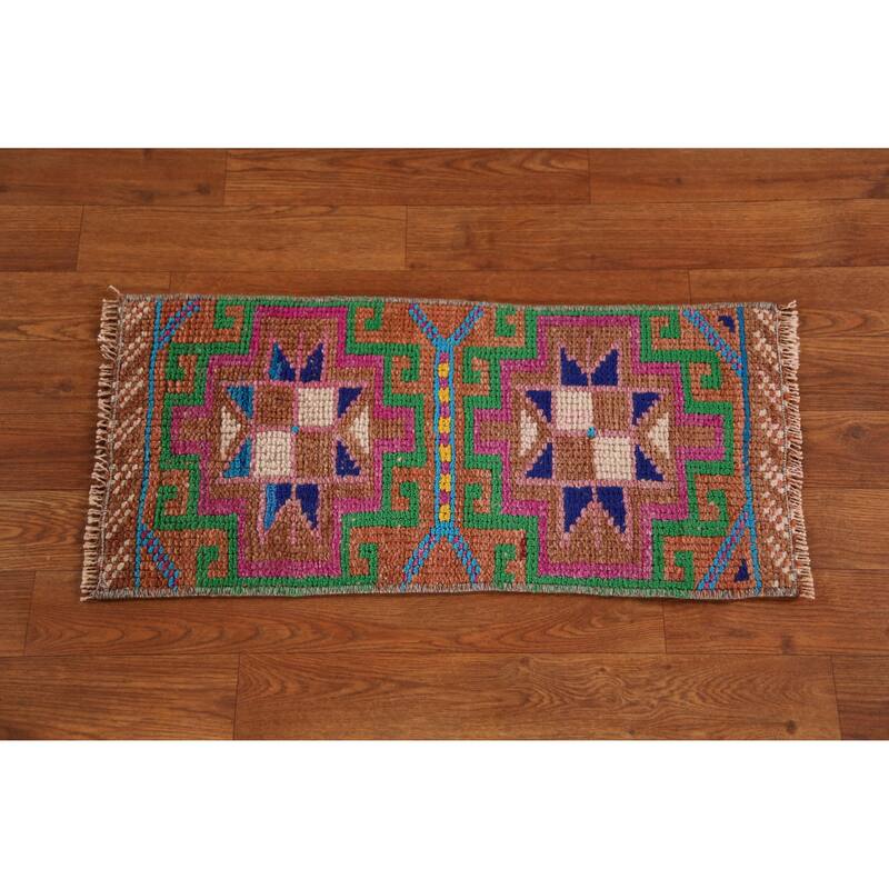 Hand Knotted Oriental 100% Wool Carpet Transitional Tribal Multi-Colored Anatolian Area Rug - 2' 2'' X 1' 0''