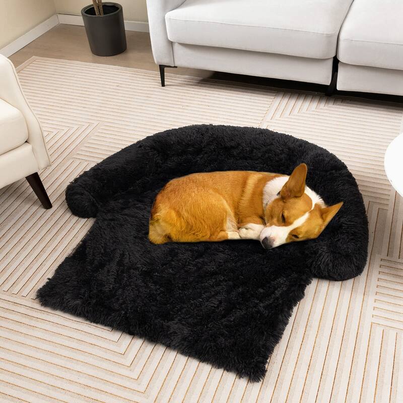 Costway Plush Calming Dog Couch Bed with Anti-Slip Bottom Plush Mat