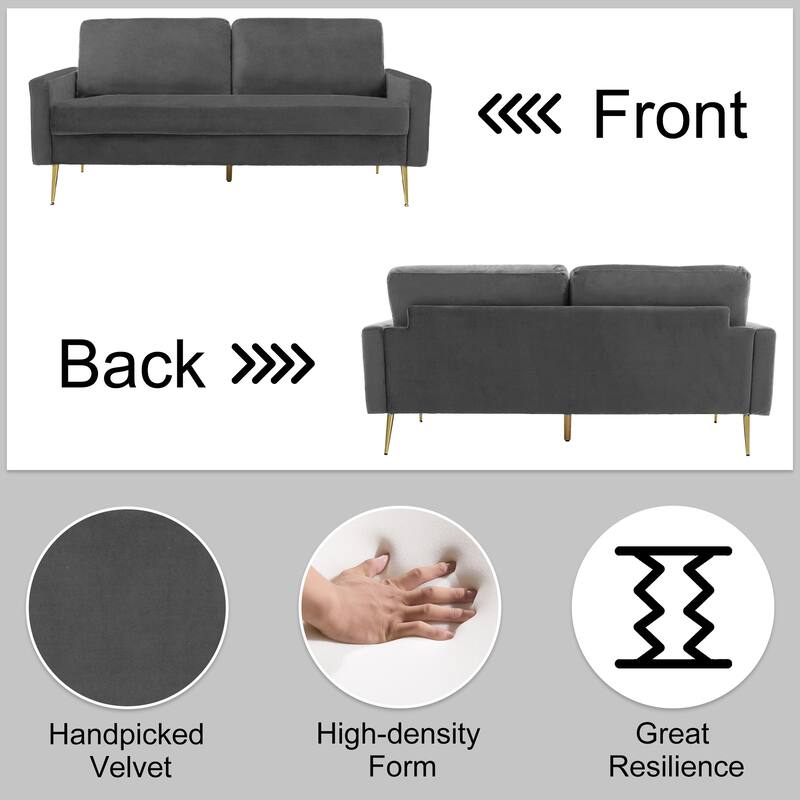 Upholstered Square Arms Fabric Sofa with Pillows