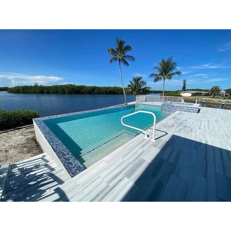 Saftron 48"x32" 4 Bend Figure 4 Metal InGround Pool Return to Deck Rail, White - 17.5