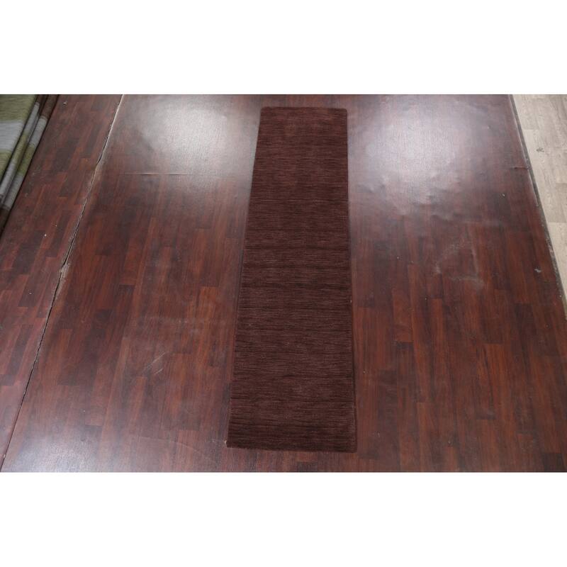 Contemporary Solid Gabbeh Oriental Runner Rug Hand-knotted Wool Carpet - 2'9" x 9'10"