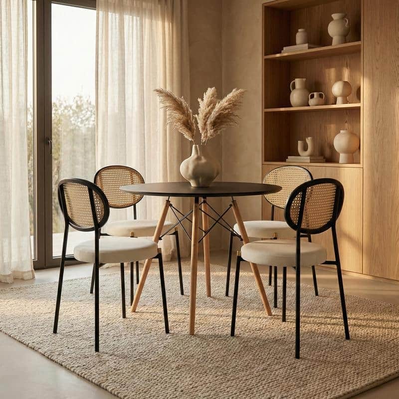 Leisuremod 5-Piece Dining Set with 1 Modern Solid Wood Top Round Dining Table and 4 Velvet/Leather Upholstered Chairs