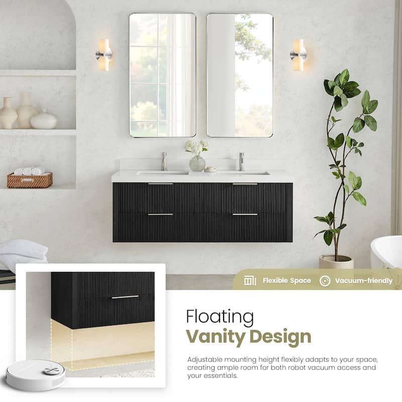 Barcelona Floating Bath Vanity with Quartz Stone Top without Mirror