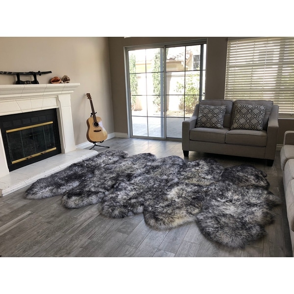 Dynasty 10-Pelt Luxury Wool Sheepskin White with Black Tips Shag Rug - 5'5" x 8'6"