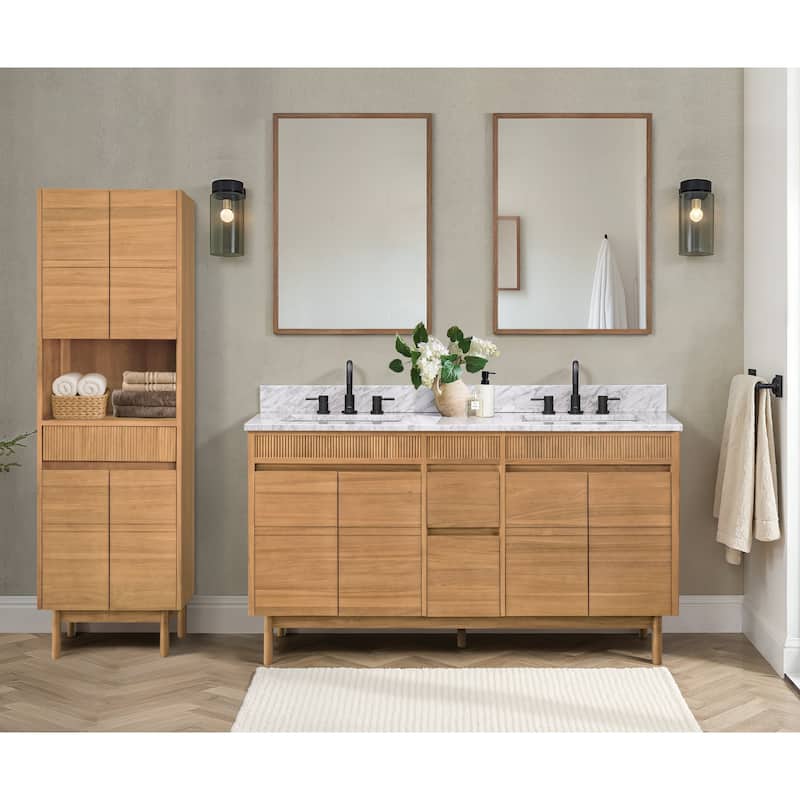 Avanity Kayla 20 in. Natural Teak Freestanding Linen Cabinet - 20"W x 15.7"D x 68.7"H