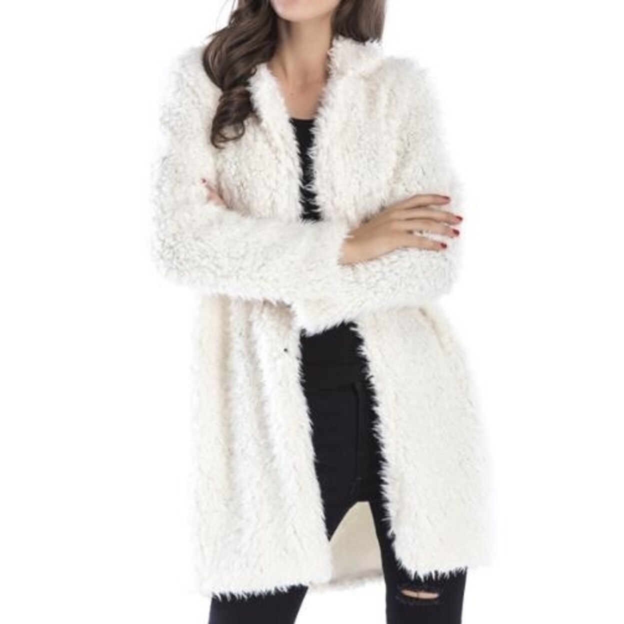 Hotmiss Women/'s Long Sleeve Lapel Open Front Polar Fleece Shaggy Cardigans Jacket Coats
