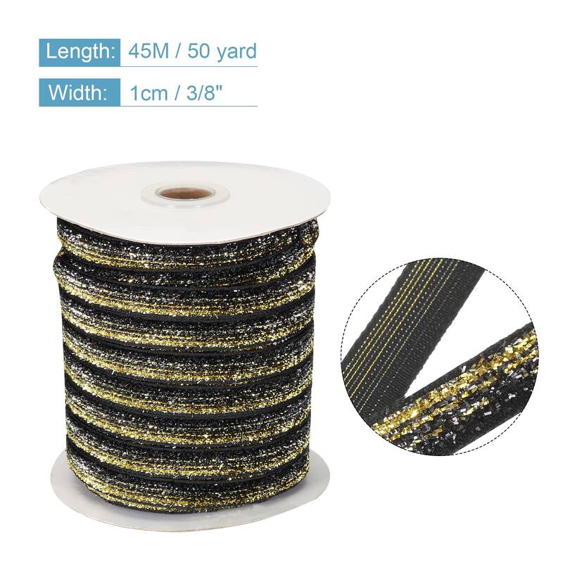 Metallic Glitter Velvet Ribbon 3/8 Inch x 50 Yard for Gift Wrapping - Black Gold