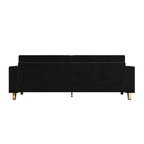 Soft Elegant Black Velvet Sofa, Wide Tight Square Arm with Metal Legs