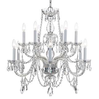 Traditional Crystal 12 Light Chrome Chandelier - 31'' W x 26'' H