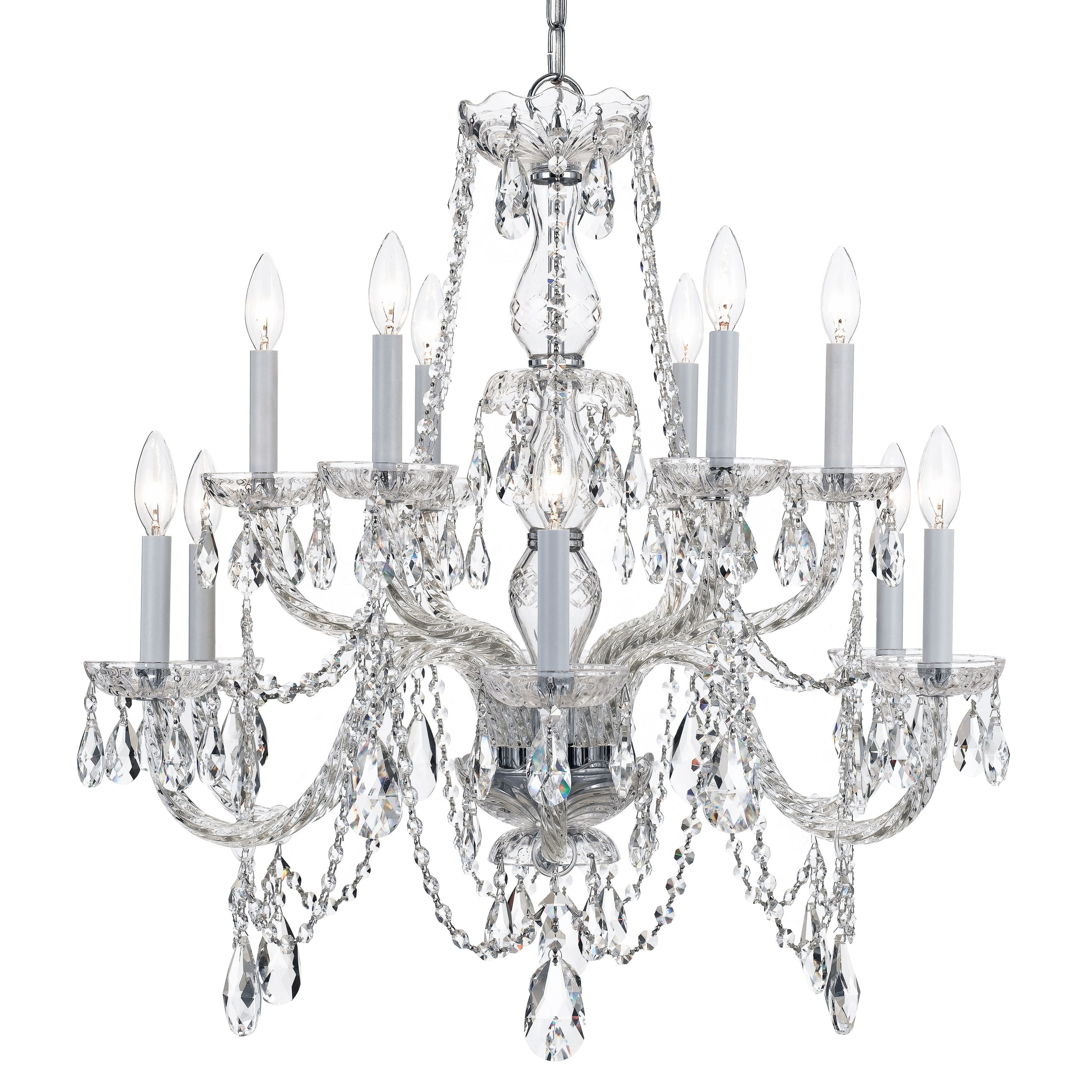 Traditional Crystal 12 Light Clear Swarovski Strass Crystal Chrome Chandelier - 31'' W x 26'' H